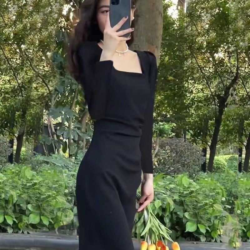 Mới Đầm Cổ Vuông Dáng Ôm Xẻ Tà Cao Cấp Phong Cách Pháp Thời Trang Mùa Thu Cho Nữ