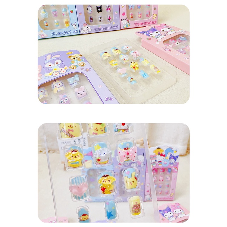 Sanrio Set 12 Móng Tay Giả 3d Hình kuromi Đáng Yêu Cho Nữ