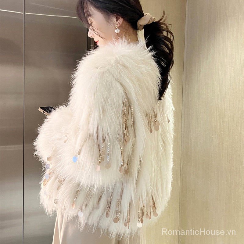 Áo Khoác Lông Cáo Cao Cấp Dáng Ngắn Phối Tua Rua Thời Trang Mùa Đông 2022