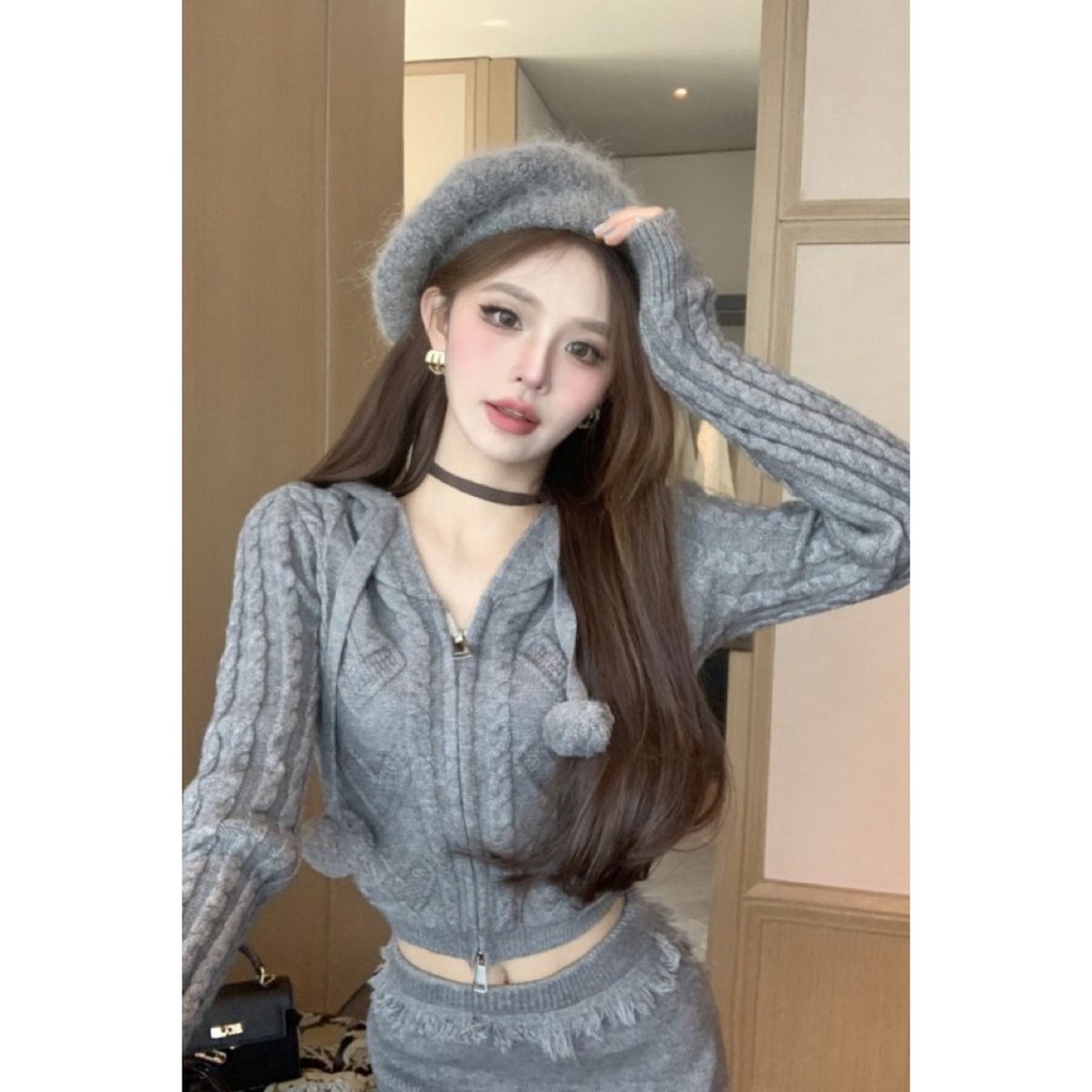 Áo Hoodie Lửng Tay Dài Có Khóa Kéo Màu Sắc Ngọt Ngào Thời Trang Mùa Thu Cho Nữ