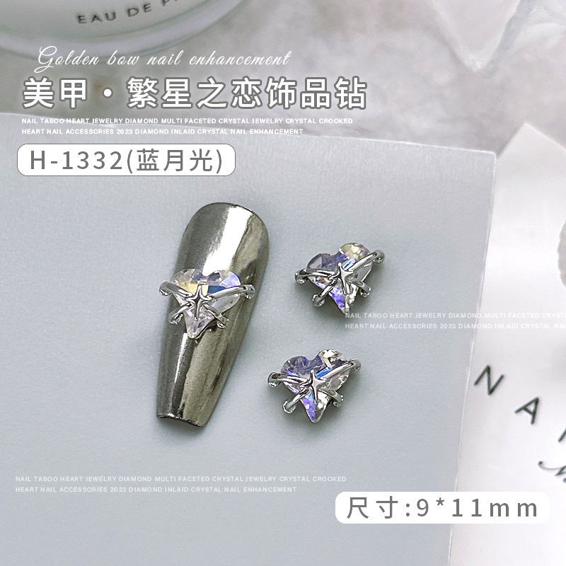 Charm trái tim phối kim loại trang trí móng, phụ kiện nail salon