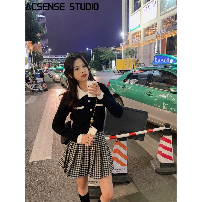 ACSENSE STUDIO Áo Len áo khoác cardigan Vintage xu hướng Cổ điển Korean WMY23A10QD 43Z231027