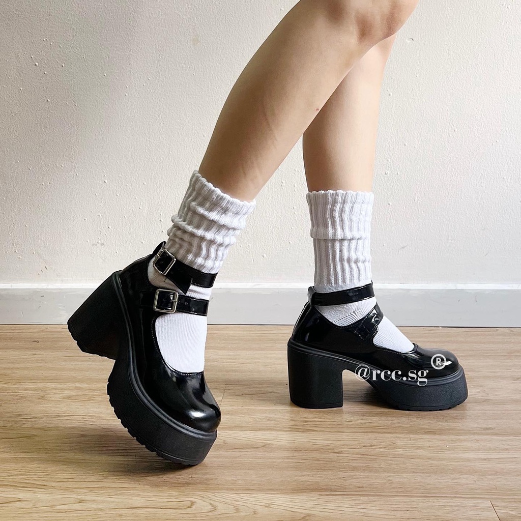 Giày MARRY JANE đế thô ĐEN 2 dây