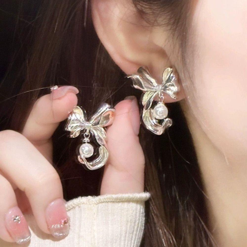 Sweetjohn Khuyên Tai Bạc Hình Nơ vintage Thời Trang