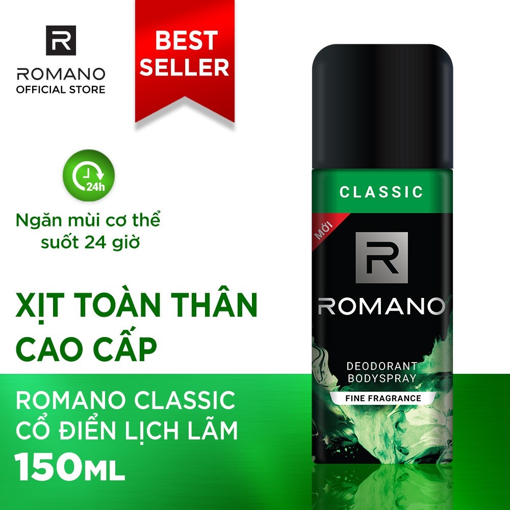 Xịt khử mùi toàn thân Romano Classic 150ml