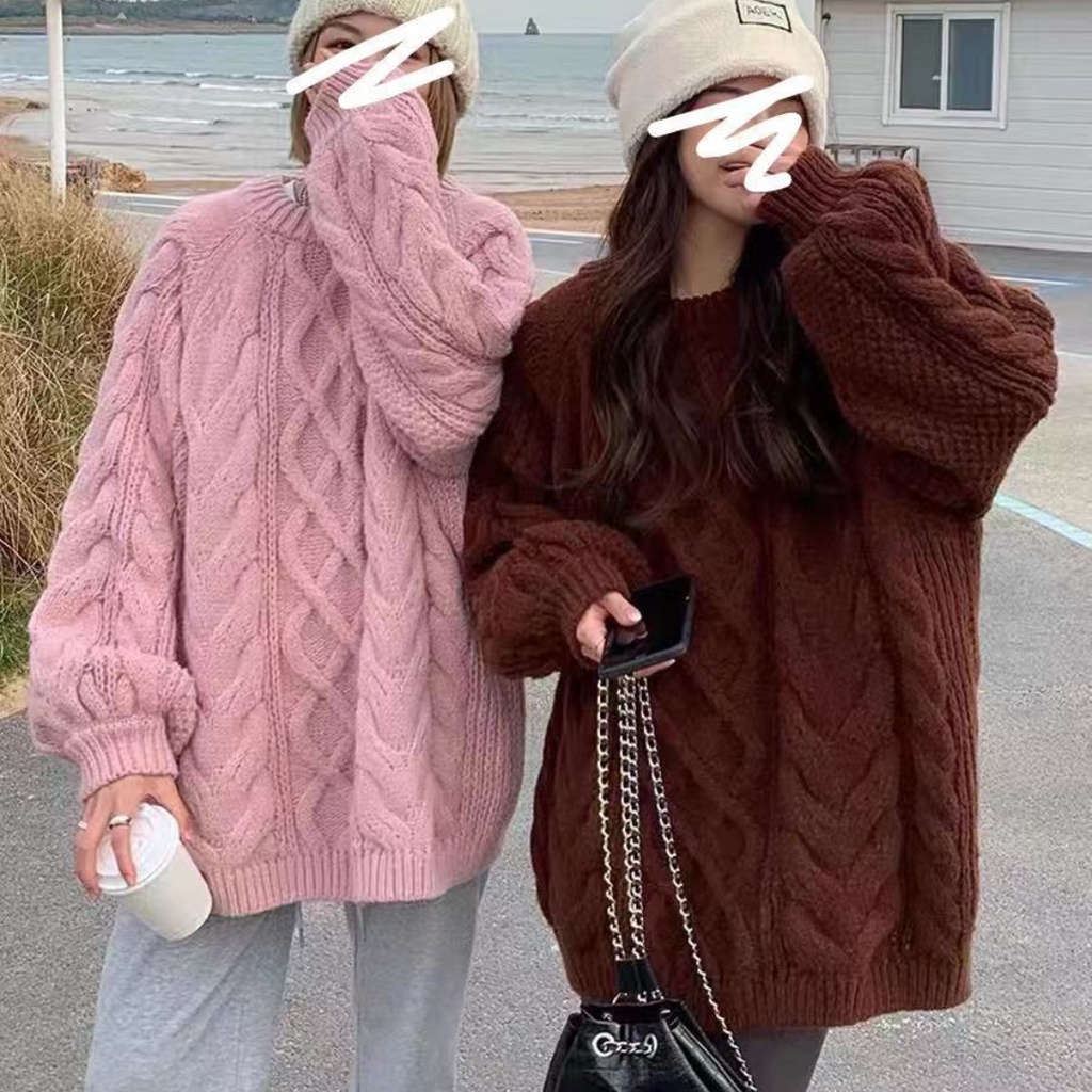 Áo sweater Dệt Kim Tay Dài Dáng Rộng Màu Sắc Đơn Giản Cho Nữ