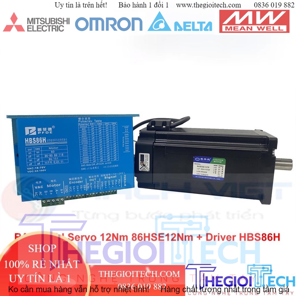 Bộ Động Cơ Hybrid servo 12Nm 86HSE12N 8.5Nm 86HSE8.5N 4.5Nm 86HSE4.5N + Driver HBS86H  + Cáp hãng PFDE - Combo 1 bộ 4.5N.m