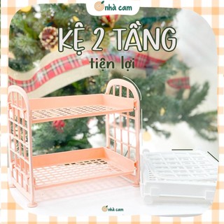 Kệ nhựa mini 2 tầng decor bàn học nhà cam