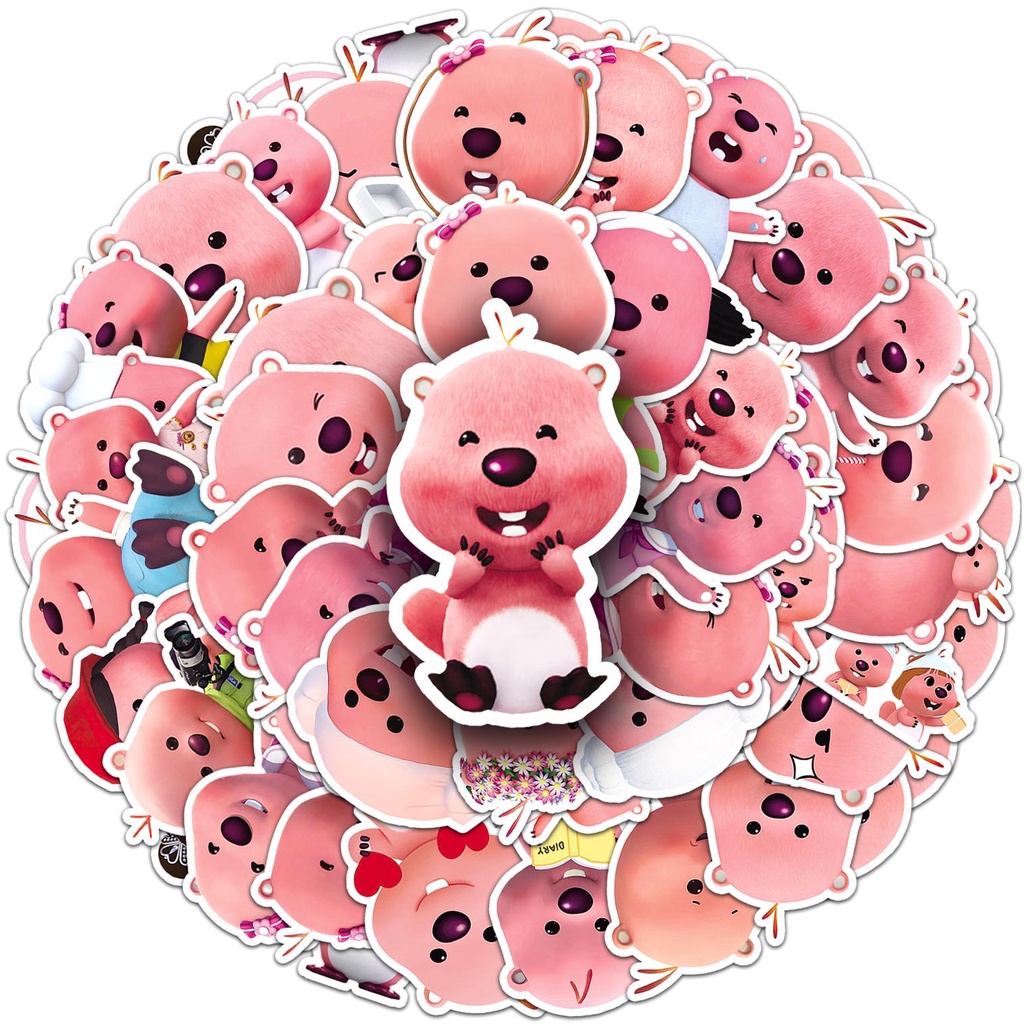 Set 50 / 10 Sticker Pororo Graffiti Chống Nước Màu Hồng Dễ Thương Trang Trí Điện Thoại Laptop Notebook Xe Đạp Mũ Bảo Hiểm