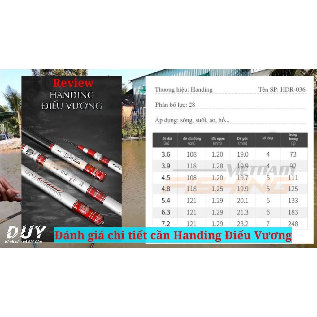 Cần câu tay Handing Điếu Vương độ cứng 5H chuyên câu đơn câu đài tặng kèm quà tặng Đồ Câu Việt Bắc