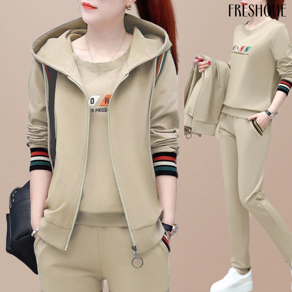 Bộ 3 Món Áo Khoác Không Tay Cổ Tròn Có Nón + Quần Dài Lưng Thun Giữ Ấm Mùa Thu