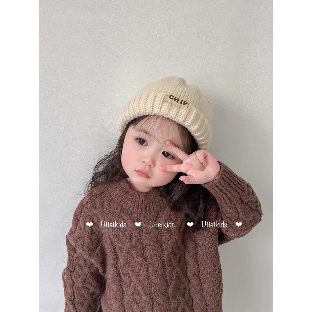 MŨ LEN BEANIE CHIP PHONG CÁCH HÀN QUỐC CHO BÉ GÁI VÀ BÉ TRAI