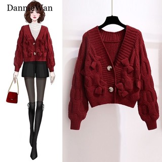 Danniewan áo len áo khoác cardigan áo len đỏ màu đỏ giáng sinh wxf23b03cm 44z231103