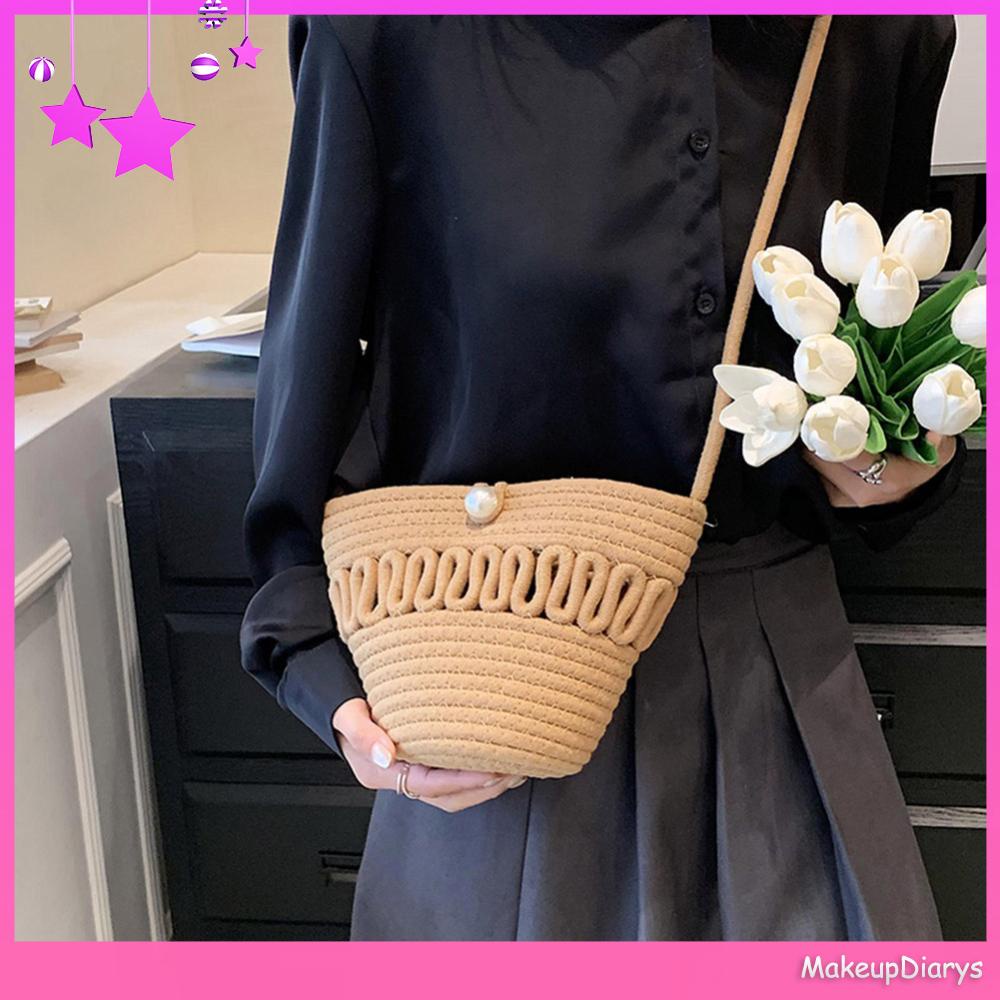 ★ Đồ Trang Điểm Trang Điểm ★ Túi Xách Đeo Vai Đan Cói cotton Mềm Thời Trang Nữ Sành Điệu