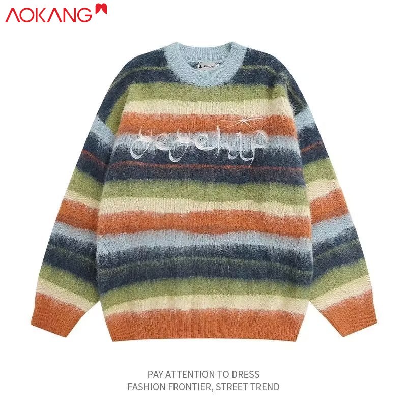 Áo sweater Dệt Kim Kẻ Sọc Màu Tương Phản Phong Cách Nhật Bản Thời Trang Thu Đông Cho Nam