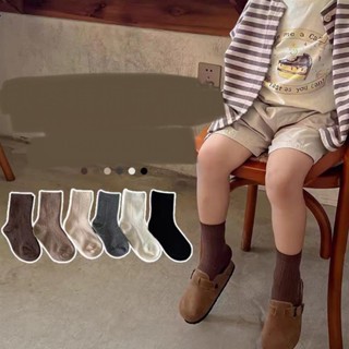 Set 5 đôi tất gân cổ lửng cho bé tone nâu màu trơn phong cách Hàn Quốc Baby City