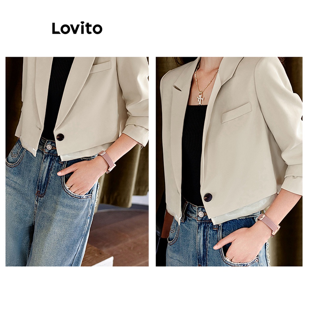 Áo blazer Lovito nút trước màu trơn thường ngày cho nữ LNE27219