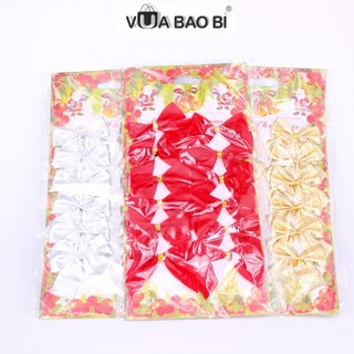 Set 12 nơ đỏ/bạc/vàng trang trí Tết phụ kiện decor giỏ quà bánh kẹo - Vua Bao Bì