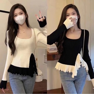Áo kiểu cổ vuông tay loe phối ren thời trang thu đông cho nữ
