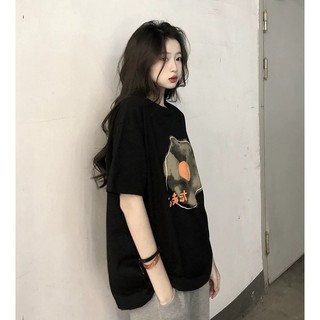 Áo thun nữ form rộng Guguno cotton cổ tròn in basic (A)