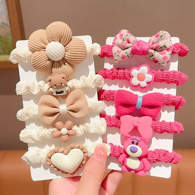 Set 5 Dây Buộc Tóc Lông Nhung Mềm Co Giãn Cho Bé Gái