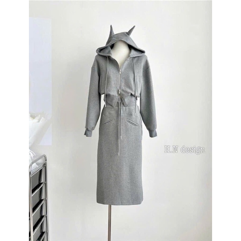 Set áo khoác chán váy nỉ