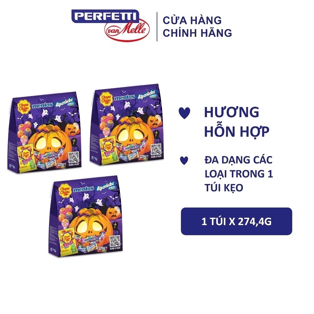 Combo 3 Hỗn hợp kẹo cực vui gói 280g (Chupa Chups, Alpenliebe, Mentos)