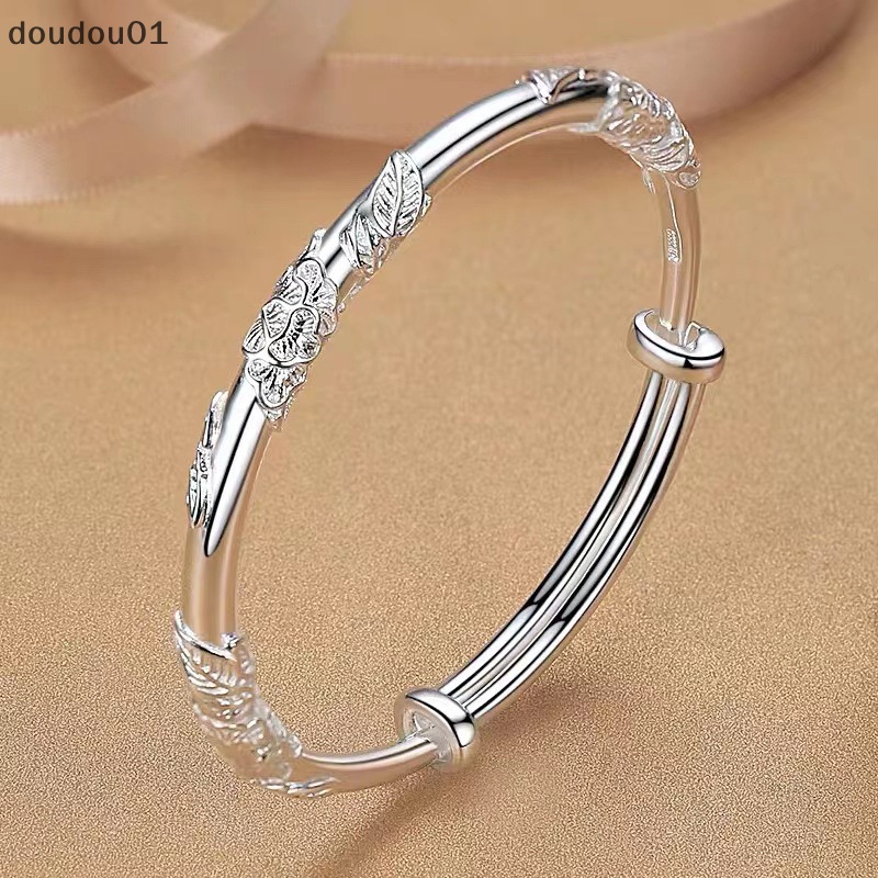 1 Vòng Tay Bạc Hình Hoa Dạng Mở Nhẹ Nhàng Chỉnh Được doudou01