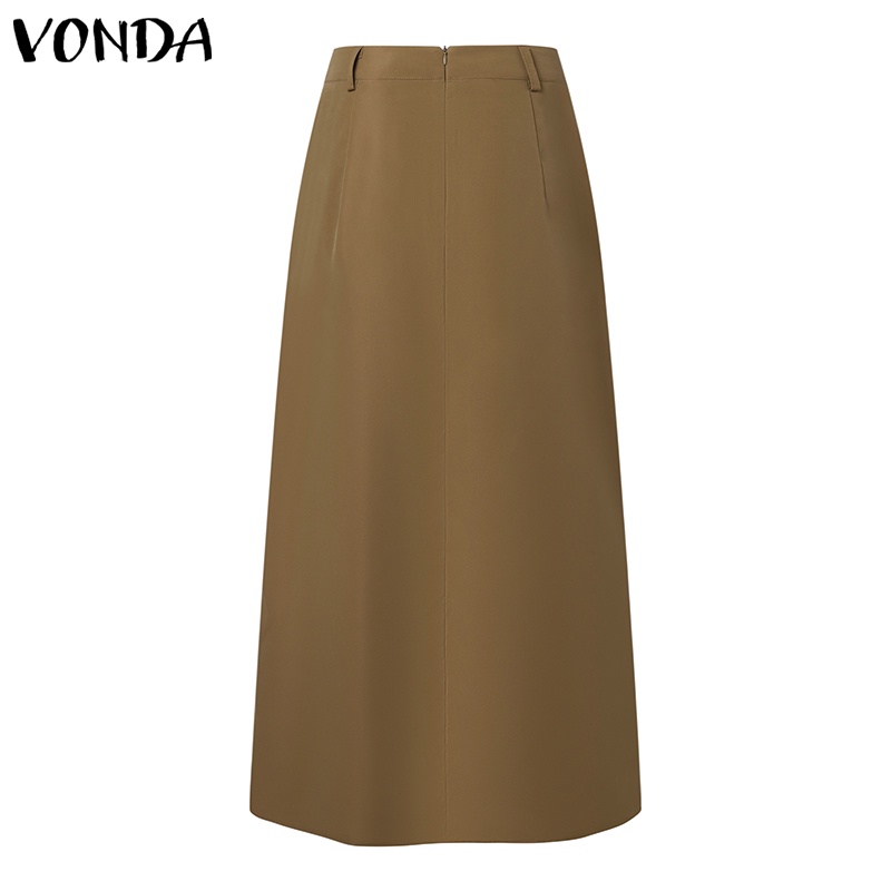 Vonda Đầm Dài Qua Gối Dáng Chữ a Màu Trơn Có Túi Thời Trang vintage Cho Nữ