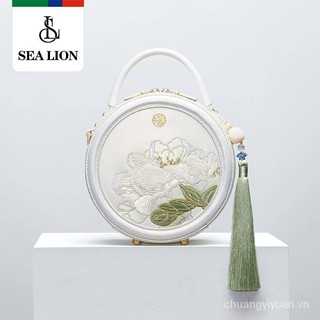 2023 new Yingshui hibiscus white cheongsam embroidered portable shoulder crossbody small round bag women's bag