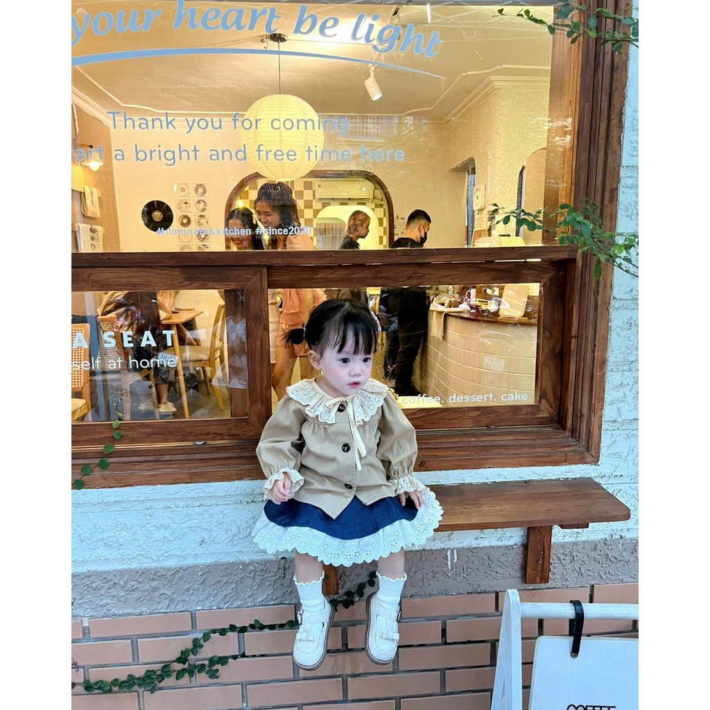 Áo Khoác Kaki Mềm Cổ Viền Ren Buộc Nơ Điệu Đà