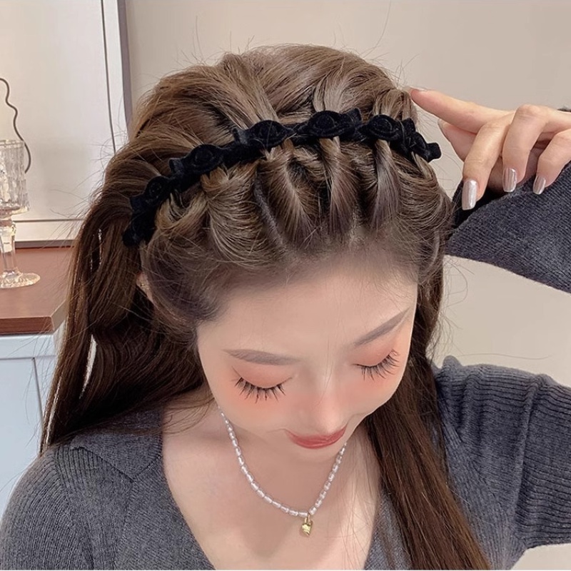 Băng Đô Cài Tóc Vải Nhung Đỏ Phong Cách Hàn Quốc Cho Nữ