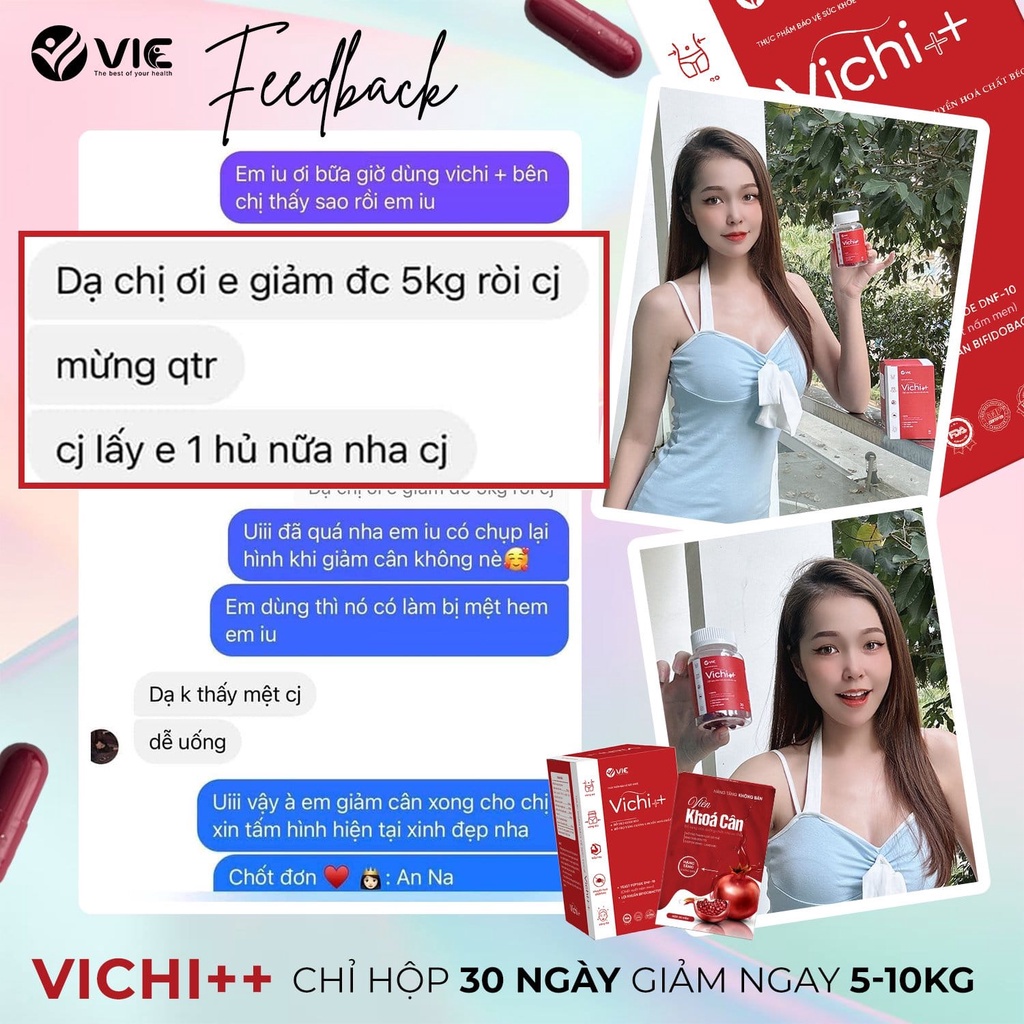 Giảm cân Vichi ++ viên uống thảo mộc tư nhiên an toàn chính hãng dành cho cơ địa khó giảm