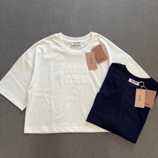 Miu Miu Miu WOMEN'S loose polka shoulder short T-shirt hand-cut patch embroidery