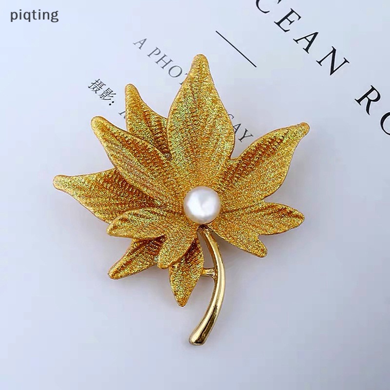 Piqt Ghim Cài Áo Hình Lá Phong Đính Pha Lê Và Ngọc Trai Nhân Tạo Cho Nữ