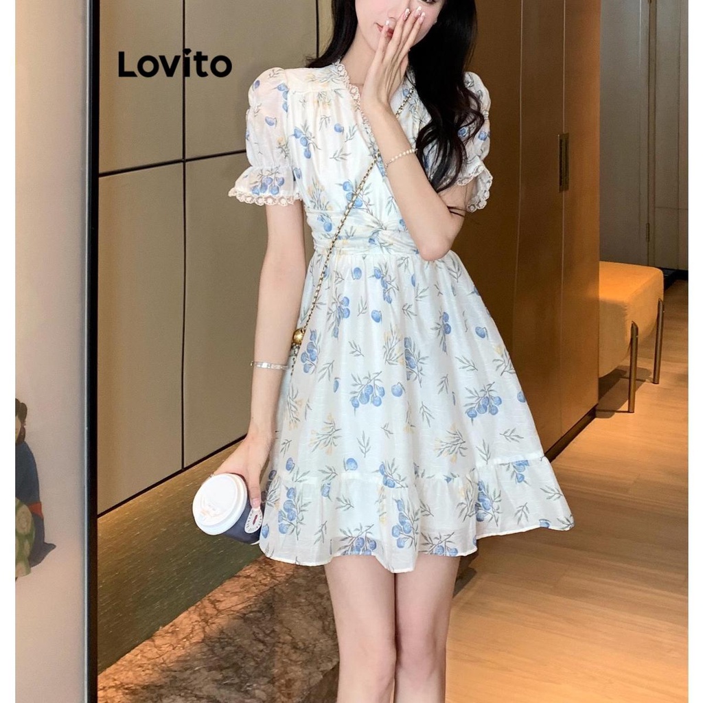 Lovito Đầm chữ A phối ren hoa đơn giản dành cho nữ LNA38057 (Trắng)