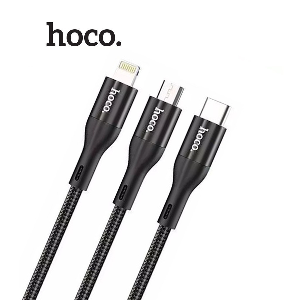 Cáp sạc nhanh chính hãng Hoco dòng 2023 siêu bền dây dài 1m 3 đầu X2 max 3A cao cấp type C /micro usb/cho ip iphone