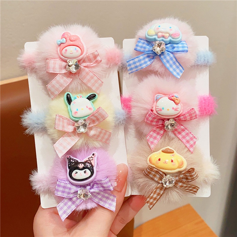 SANRIO Băng Đô Bằng Da Phủ Lông Không Làm Tổn Thương Tóc Cho Bé Gái