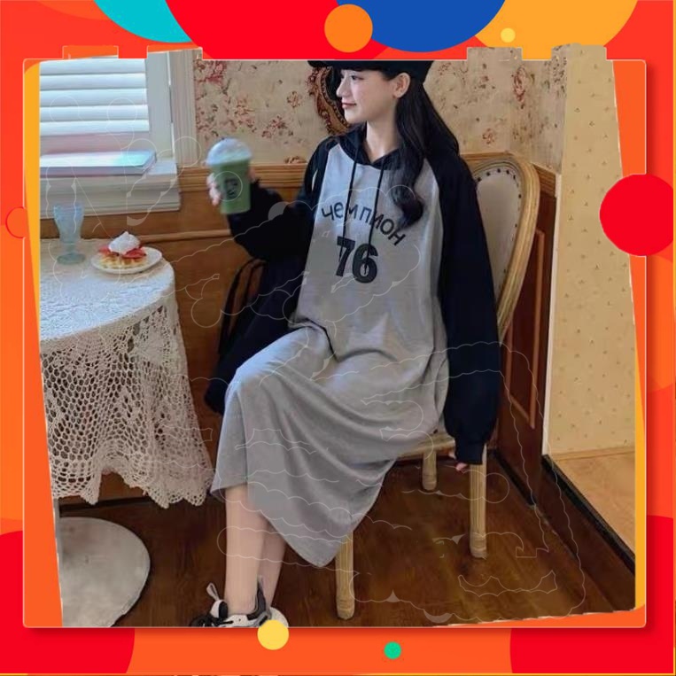 VS03 Vera Shop Váy Nỉ Bông Mũ Liền, Đầm Hoodie Dáng Dài Váy Hoodie Dài Tay Form Rộng Dễ Mặc Cực Chất