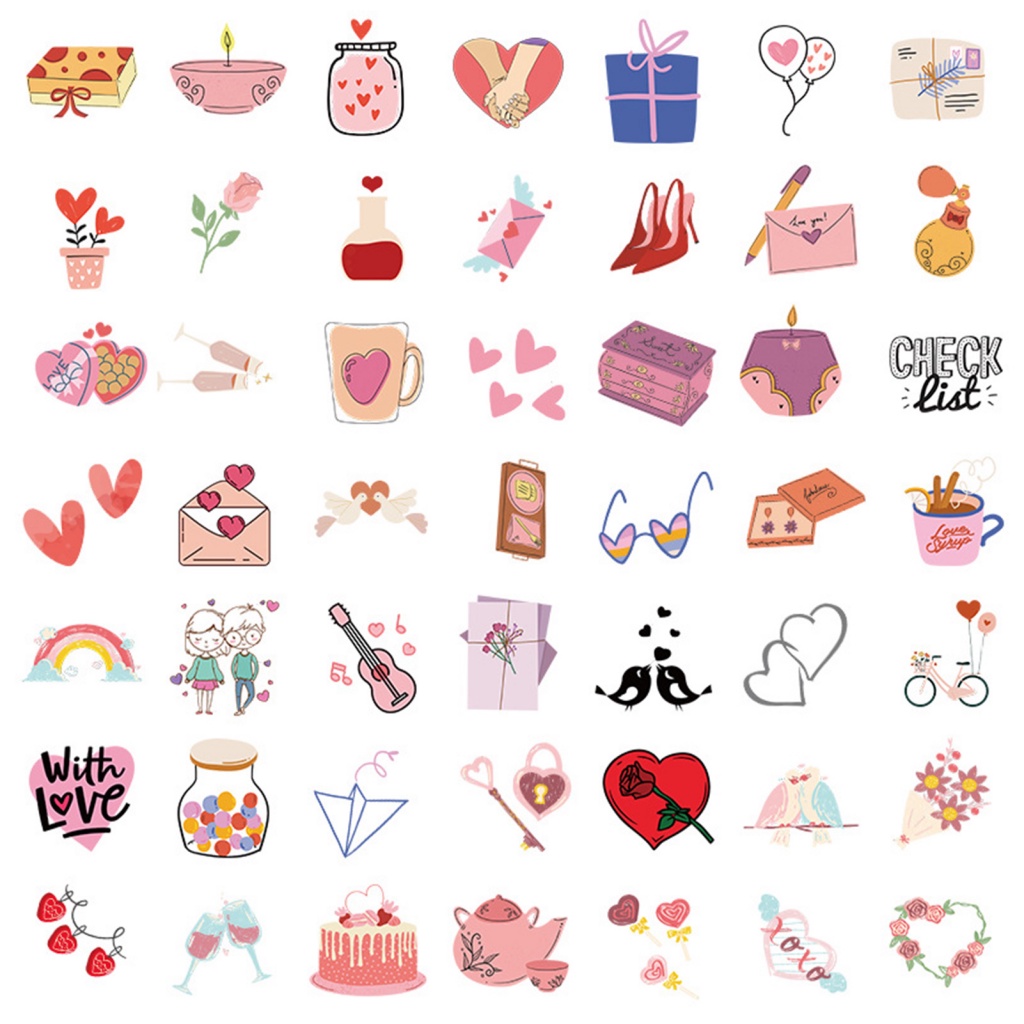 Bộ 100 Miếng Dán Chống Thấm Nước Họa Tiết Dễ Thương Dùng Trang Trí Sổ Tay / Hành Lý / Ngày valentine