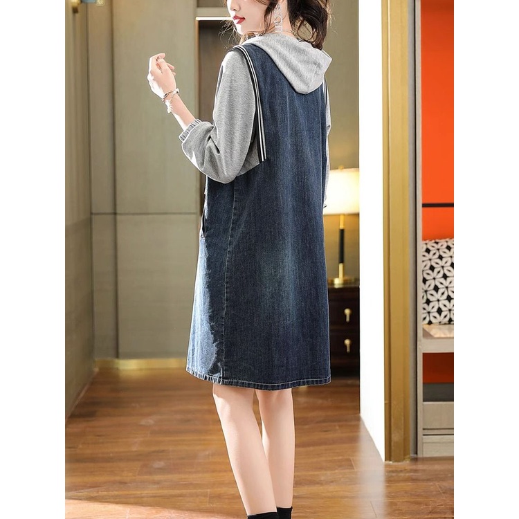 Đầm denim Dáng Rộng Có Mũ Trùm Thời Trang Mùa Thu 2023 Cho Nữ