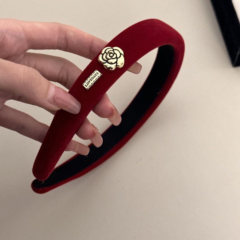 Băng Đô Cài Tóc Bằng Xốp Và Nhung Màu Đỏ Hoa Trà Thời Trang retro