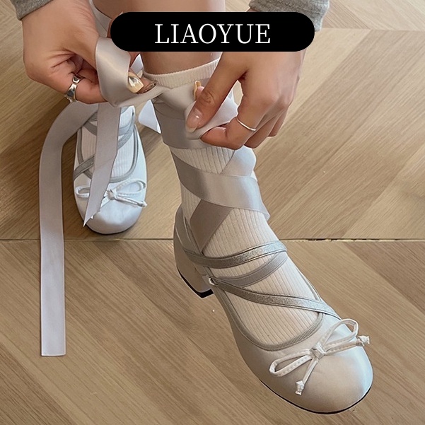 LIAOYUE  Giày cao gót Sandal giày bệt nữ Mary Jane  đế thấp giày búp bê MŨI VUÔNG da mềm Thoải Mái Xinh Xắn B95G02J 39Z230930