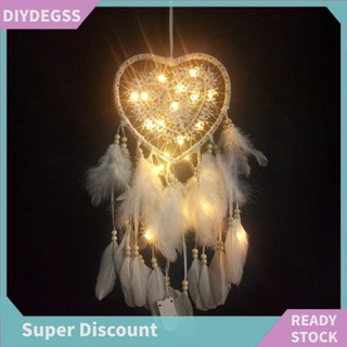 Dreamcatcher hình trái tim / lông vũ / đèn led / vòng bắt giấc mơ trang trí treo tường diy