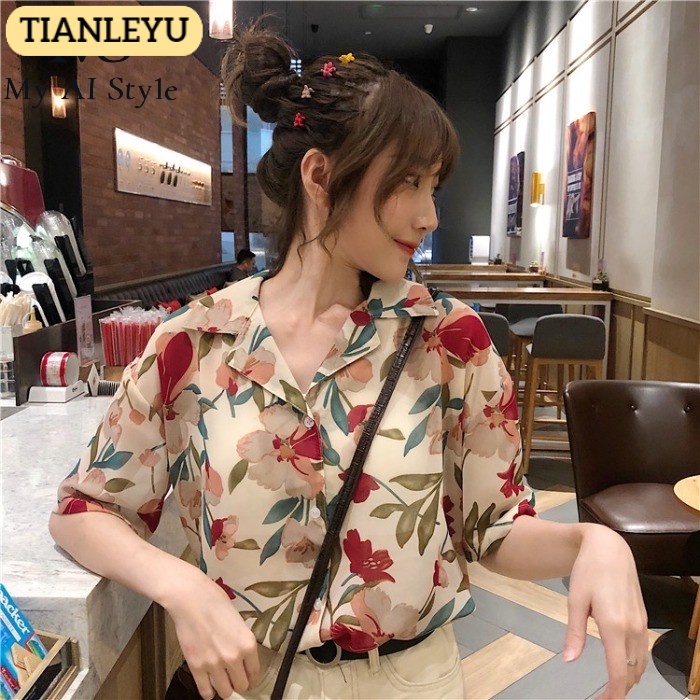 TIANLEYU Áo Sơ Mi ngắn tay In Hoa Kiểu Hàn Quốc Dễ Thương Cho Nữ 16Z23041015 Đẹp Comfortable Thoải mái Beautiful 757521-9 36Z230909