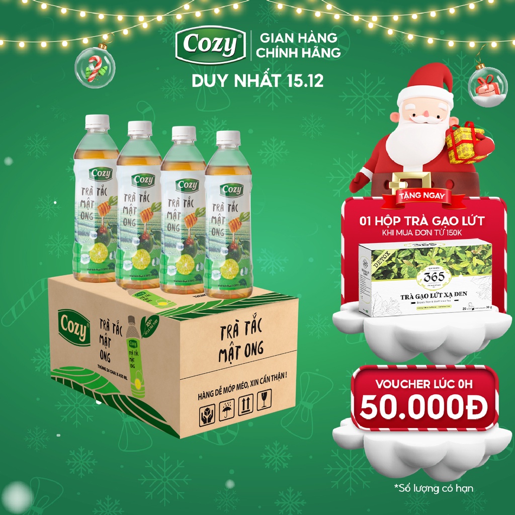 Trà Tắc Mật Ong Chai Uống Liền Pet 455ml Cozy Thơm Ngon Vị Trà Trái Cây (Thùng 24 Chai x 455ml)