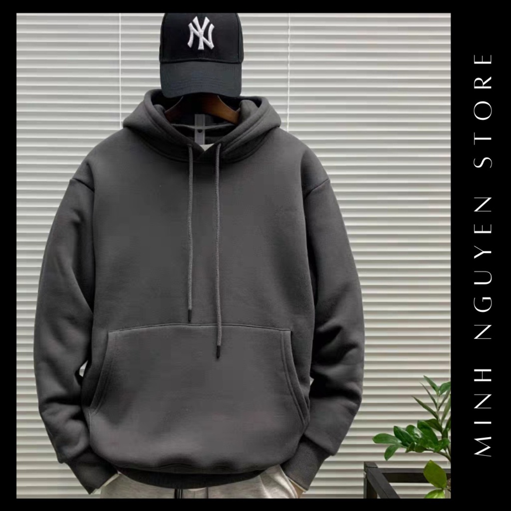 Áo Hoodie Nam Lót lông Cao cấp Phong cách Hàn quốc - Xám Đen