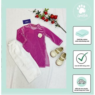 Áo dài nhung tuyết đính ngọc cổ hồng cho bé gái size từ 1-10y