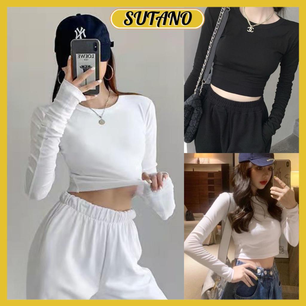 áo thun nữ,áo croptop cổ tròn tay dài kiểu dáng basic phong cách trẻ trung Hàn quốc A274 SUTANO