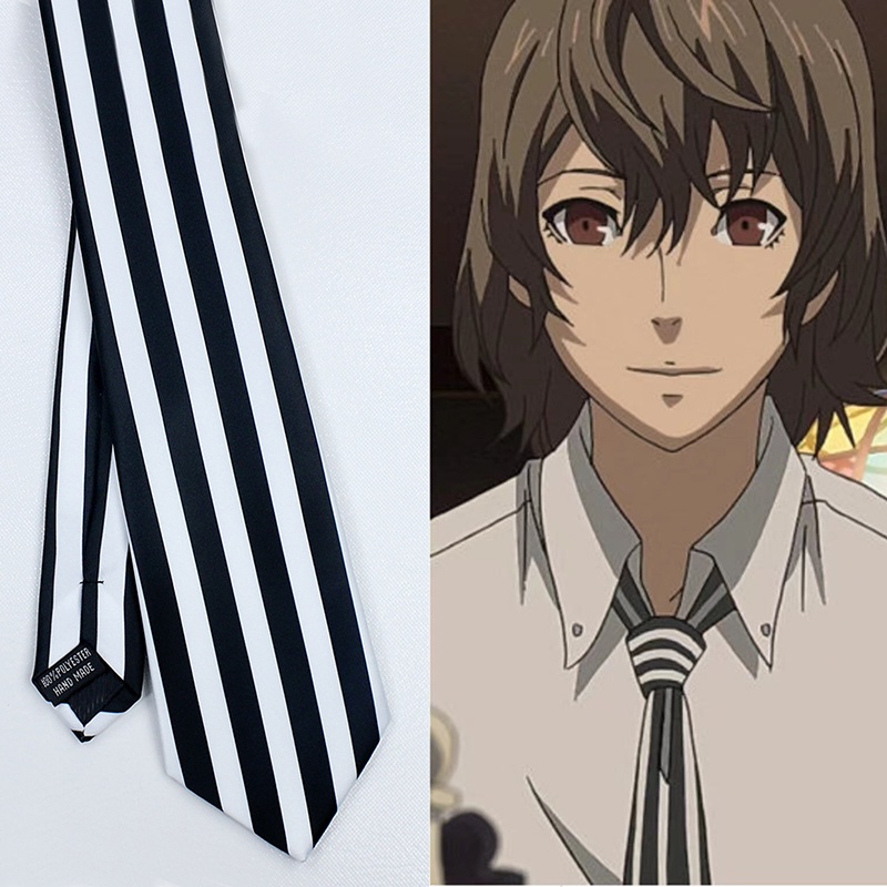 Persona 5 Goro Akechi Cosplay Tie Đen Trắng Sọc Cà Vạt Cosplay Đạo Cụ Halloween Phụ Kiện
